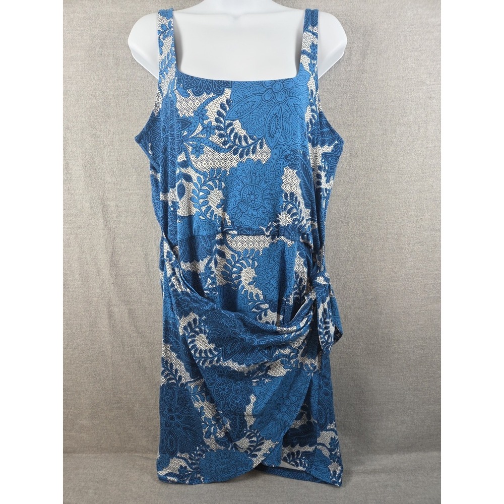 Loft Floral Sarong‎ Mini Wrap Dress Size 12 Blue Sleeveless Geo Print Boho Beach